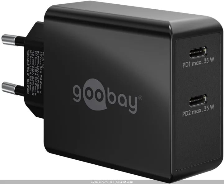 Goobay USB-C™ PD Dual-Schnellladegerät (36 W) schwarz