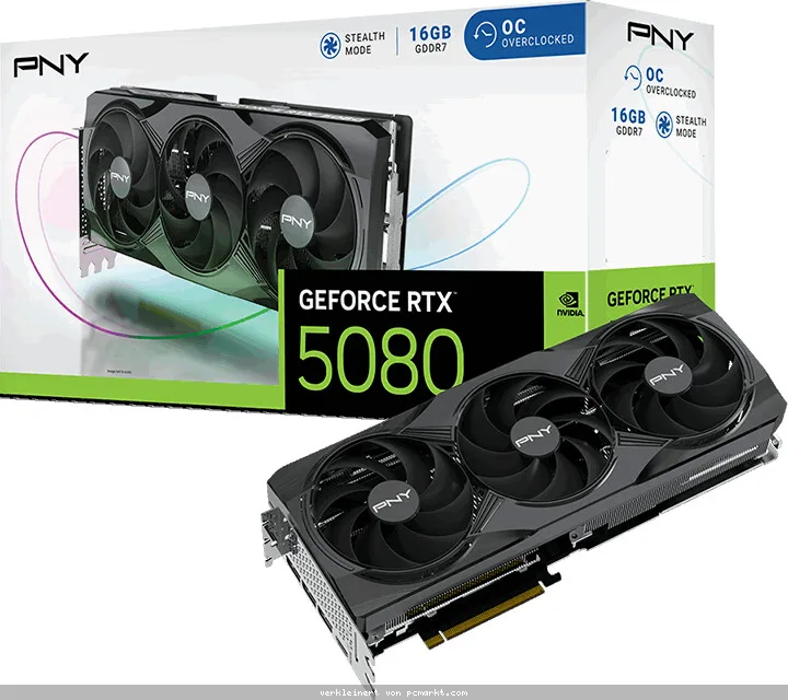 PNY GeForce RTX 5080 Overclocked Triple Fan - 16GB GDDR7, HDMI, 3x DP