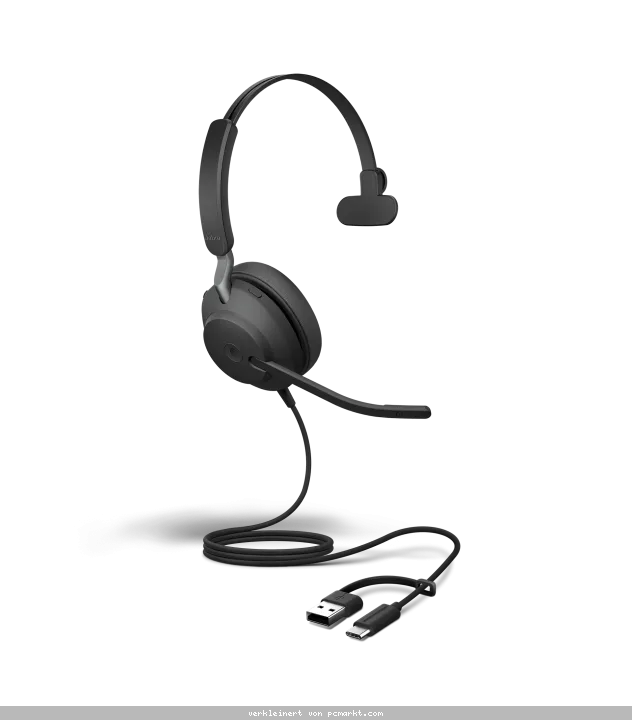 Jabra Evolve2 40 SE, Einseitiges Headset, Kabelgebunden USB-C/-A-Anschluss, 3 Mikrofone, Geräuschisolierendes Design, UC-Plattformen kompatibel