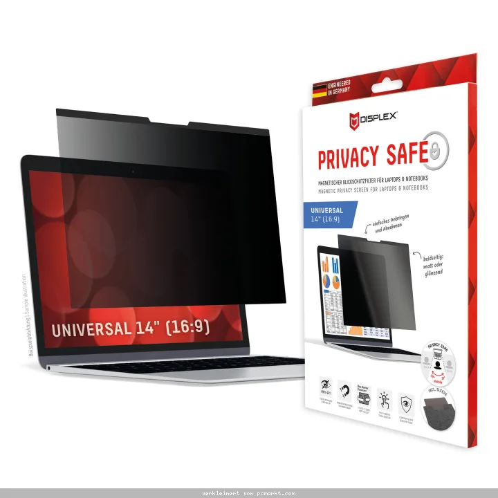 DISPLEX Privacy Safe Blickschutzfilter Universal 14", 16:9, Anti-Reflex, Bluelight-Filter, Magnetische Befestigung