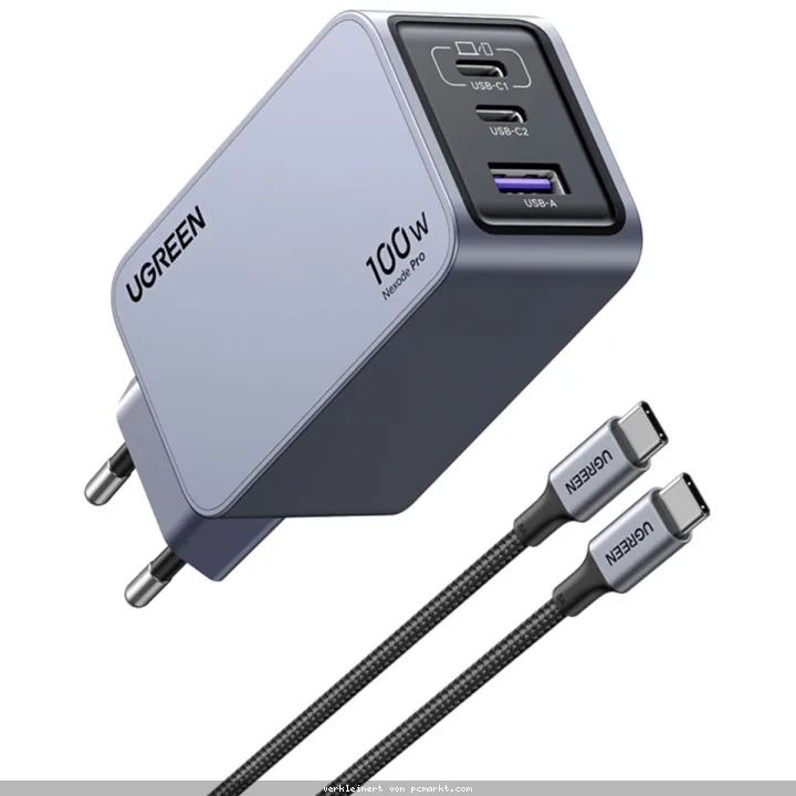 UGREEN Ladegerät Nexode Pro 100W GaN Adapter mit USB-C Ladekabel