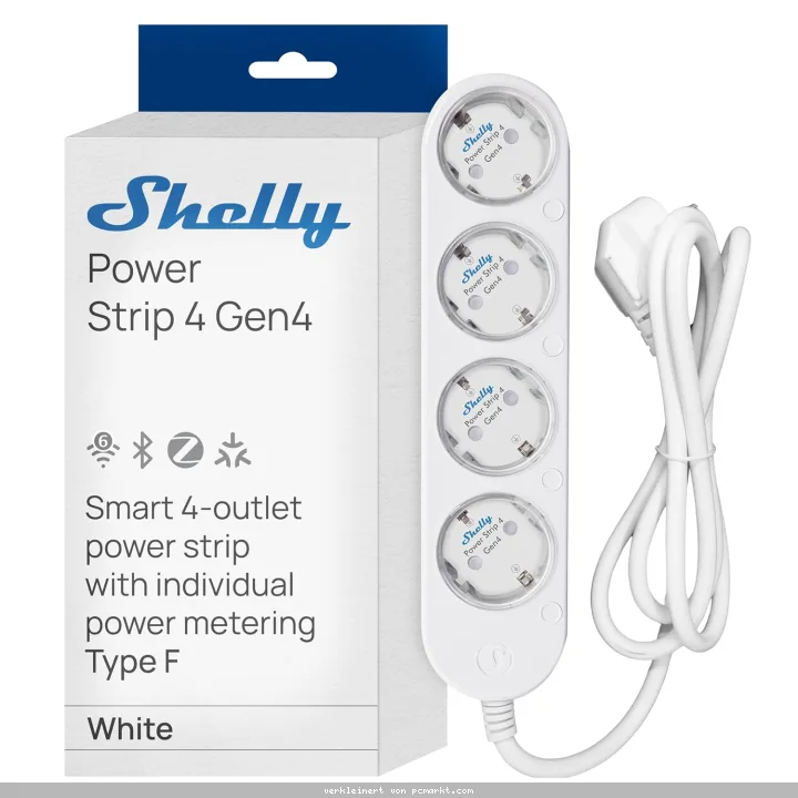 Shelly Power Strip 4 Gen4 weiß - 4-fach Steckdosenleiste, WiFi, Bluetooth, Zigbee, Matter, HomeKit, Alexa / bis zu 12 A pro Steckdose (insgesamt 16 A