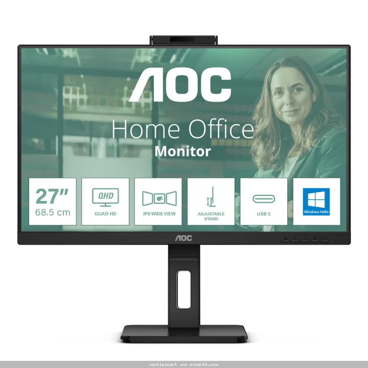 AOC Q27P3QW 27 Zoll - Office Monitor QHD, IPS, 100 Hz, Höhenverstellung, Pivot, Webcam, USB