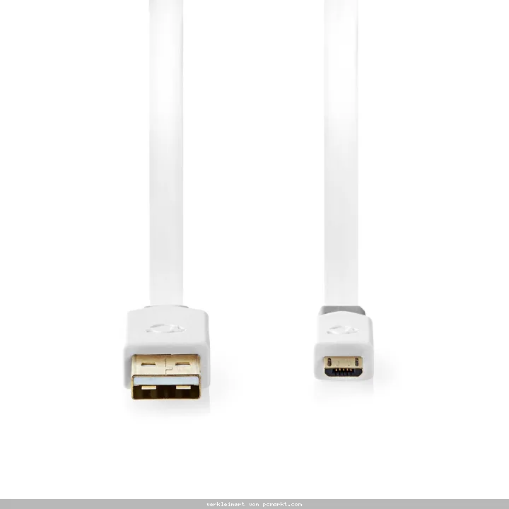 Nedis USB-Kabel | USB 2.0 | USB-A Stecker | USB Micro-B Stecker | 480 Mbps | Vergoldet | 1.00 m | flach | PVC | Weiss | Verpackung mit Sichtfenster
