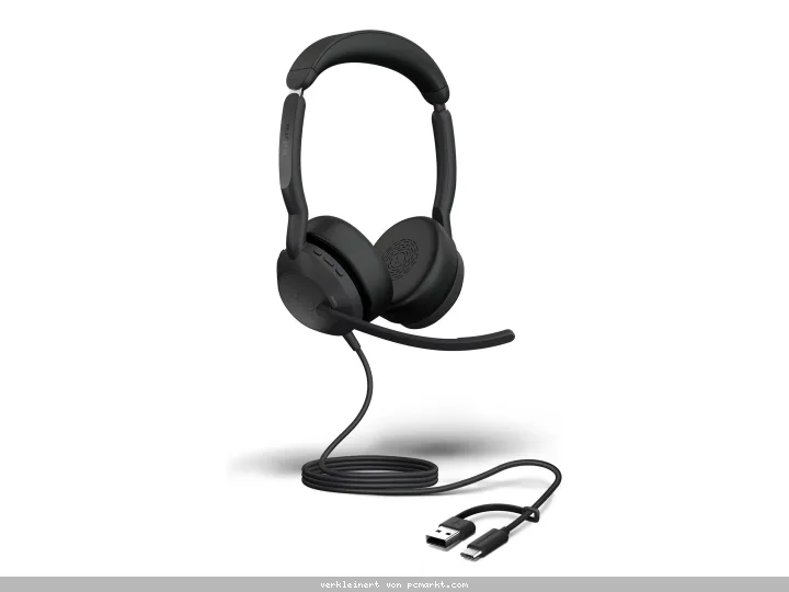 Jabra Evolve2 50 UC Stereo Headset, Kabelgebunden 4 Mikrofone, USB-C/A-Anschluss, UC-kompatibel, Aktive Geräuschunterdrückung