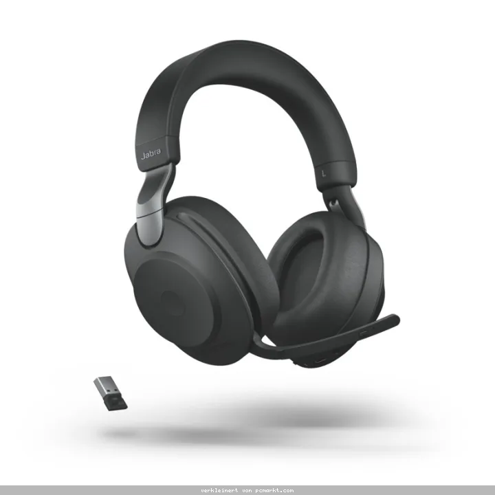 Jabra Evolve2 85 Headset, Stereo, kabellos, schwarz Bluetooth, inkl. Link 380 USB-A, UC-Plattformen kompatibel