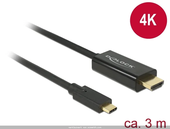 Delock USB Typ-C Stecker < HDMI Stecker (DP Alt Mode) 4K 30Hz, 3m, schwarz