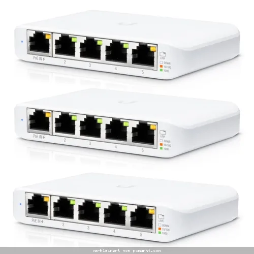 Ubiquiti Flex Mini Managed Switch 3er-Pack 5x Gigabit Ethernet, 1x PoE+ (zur Stromversorgung)