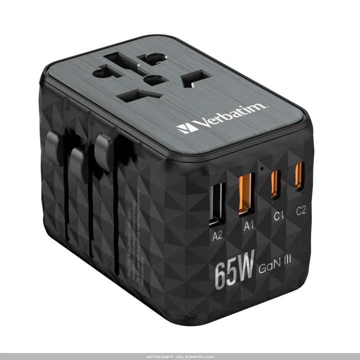 VERBATIM GAN III UNIVERSAL Reiseadapter UTA-05 mit 2 X USB-C PD 65W & QC 4+ / 2 X USB-A