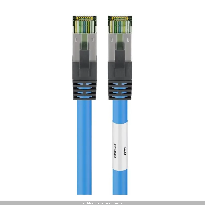 Goobay 20m RJ45 (CAT 6A, 500 MHz) Patchkabel mit CAT 8.1 S/FTP Rohkabel, Blau, 20 m