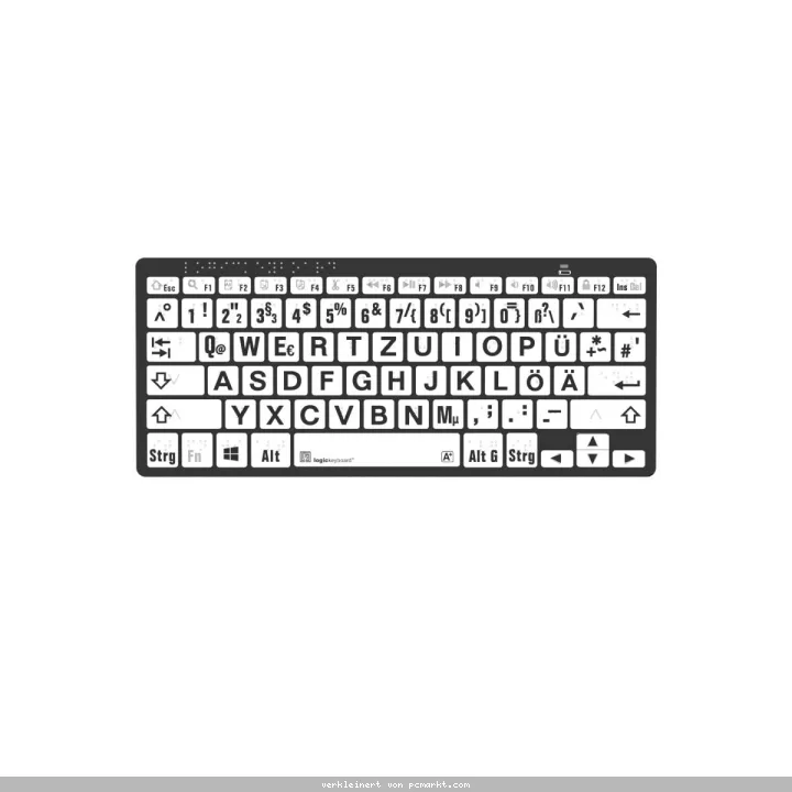 LogicKeyboard PC Bluetooth Braille-Tastatur mit Großdruck-Tasten, Schwarz auf Weiß, Mini-Layout