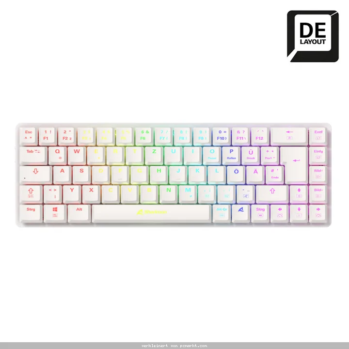 Sharkoon PureWriter W65 weiß (Brown Switches) - kompakte, kabellose Tastatur mit Aluminiumrahmen, Low-Profile Brown Switches und nur 432 Gramm Gewicht