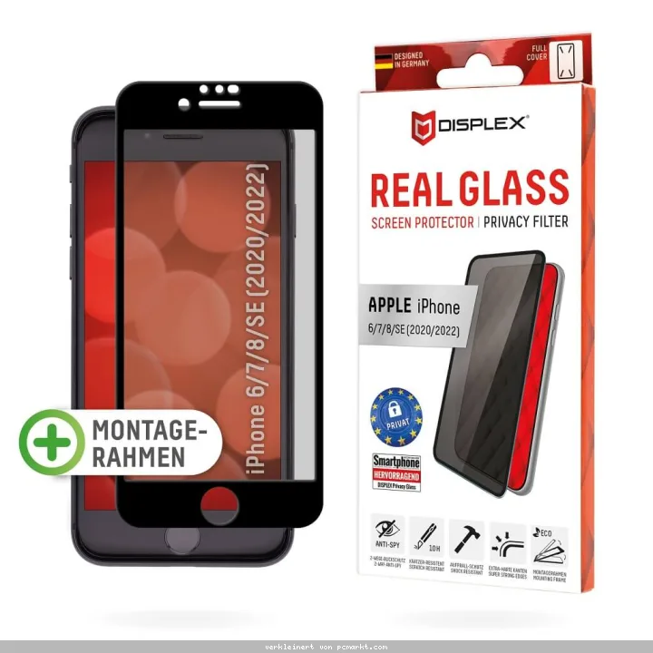 DISPLEX Privacy Full Cover Panzerglas (10H) für Apple iPhone 6/7/8/SE (2020/2022), 2-Wege Blickschutz-Filter