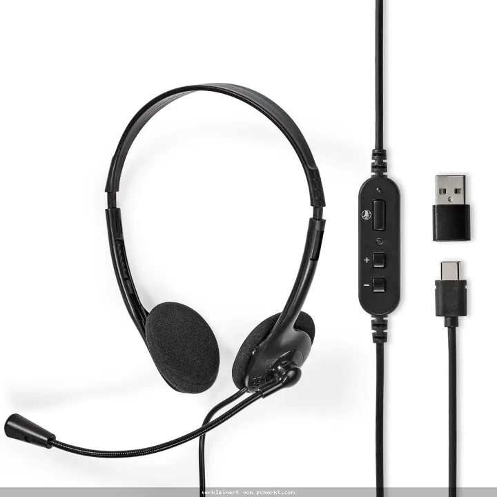 Nedis USB PC-Headset Auf Ohr | Stereo | USB Type-A / USB Type-C™ | Klappbarer Mikrofon | Schwarz