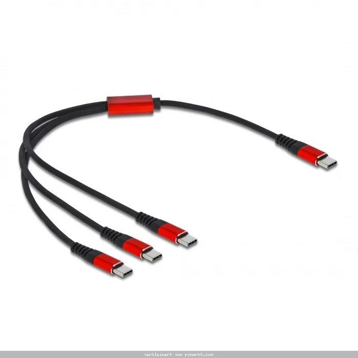 Delock USB Ladekabel 3 in 1 USB Type-C™ zu 3 x USB Type-C™ 30 cm schwarz / rot