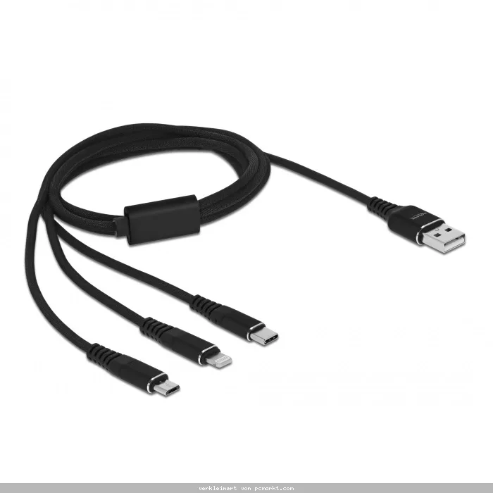 Delock USB Ladekabel 3 in 1 Typ-A zu Lightning™ / Micro USB / USB Type-C™ 1 m schwarz