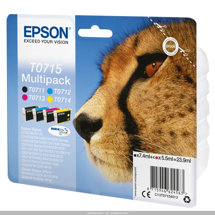 Epson T0715 Tintenpatronen 4er-Pack 4x Farben DURABrite Ultra In Für Kompatibilität, siehe Artikel-Beschreibung | 4x Tintenpatronen: Schwarz, Magenta,