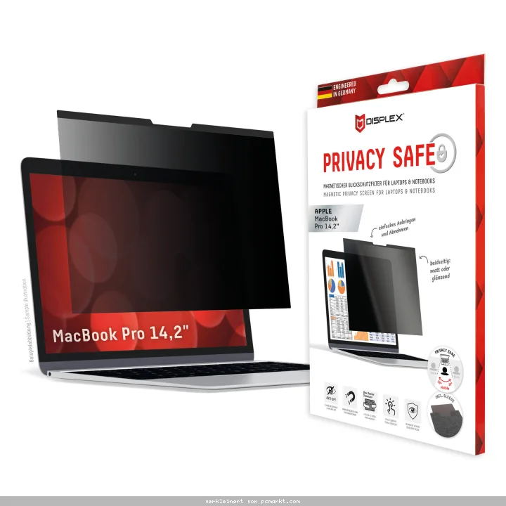 DISPLEX Privacy Safe Blickschutzfilter für MacBook Pro 14,2", Anti-Reflex, Bluelight-Filter, Magnetische Befestigung