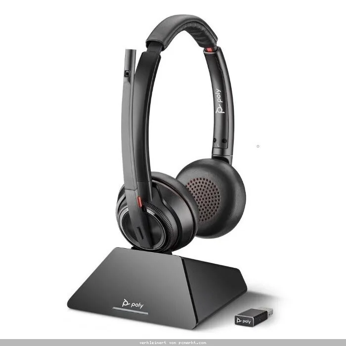 Poly Plantronics Savi 8220 UC USB-A mit CS Headset, kabellos, inkl. USB Dongle, Unified Communication optimiert