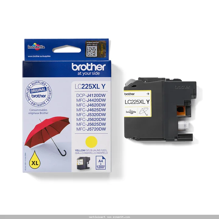 Brother LC-225XL-Y Tintenpatrone Gelb für 1.200 Seiten Kompatibilität: DCP-J4120DW / MFC-J4420DW / MFC-J4620DW / MFC-J4625DW / MFC-J5320DW / MFC-J5620