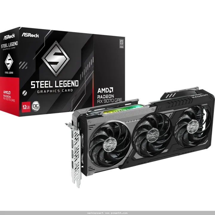 ASRock Radeon RX 9070 GRE Steel Legend Dark 12GB OC - 12GB GDDR6, 1x HDMI, 3x DP