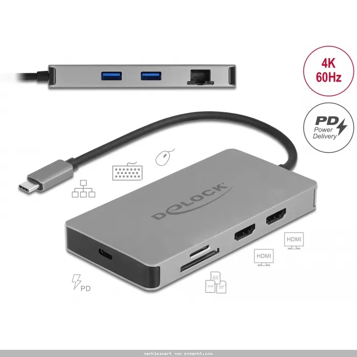 Delock USB Type-C™ Dockingstation 4K - Dual HDMI MST / USB 3.2 SD / LAN / PD 3.0