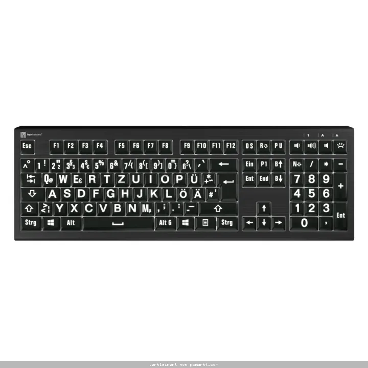 LogicKeyboard PC Astra 2 Großdruck-Tastatur DE Hintergrundbeleuchtung, Weiß auf Schwarz