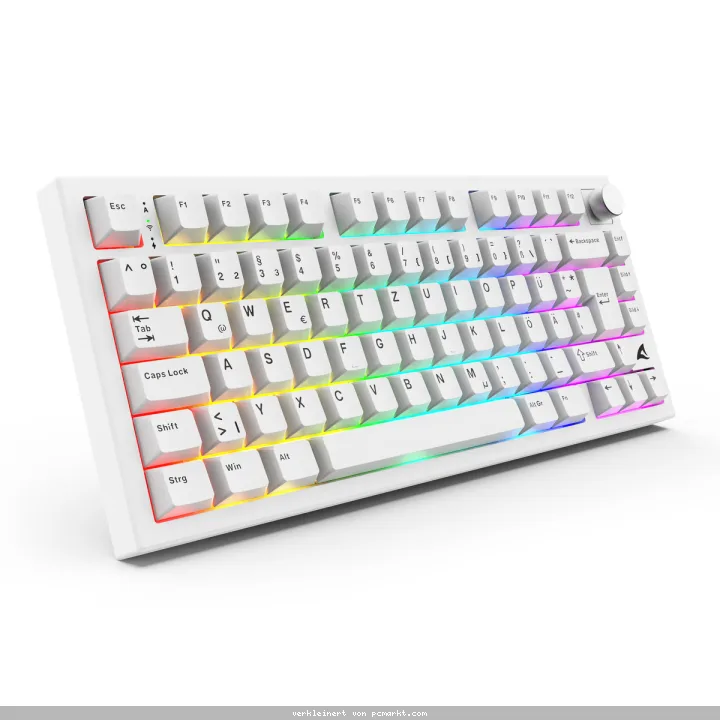 Sharkoon SGK55W Gaming Tastatur kabellose Gaming Tastatur im 75%-Layout mit PBT-Tastenkappen, weiß