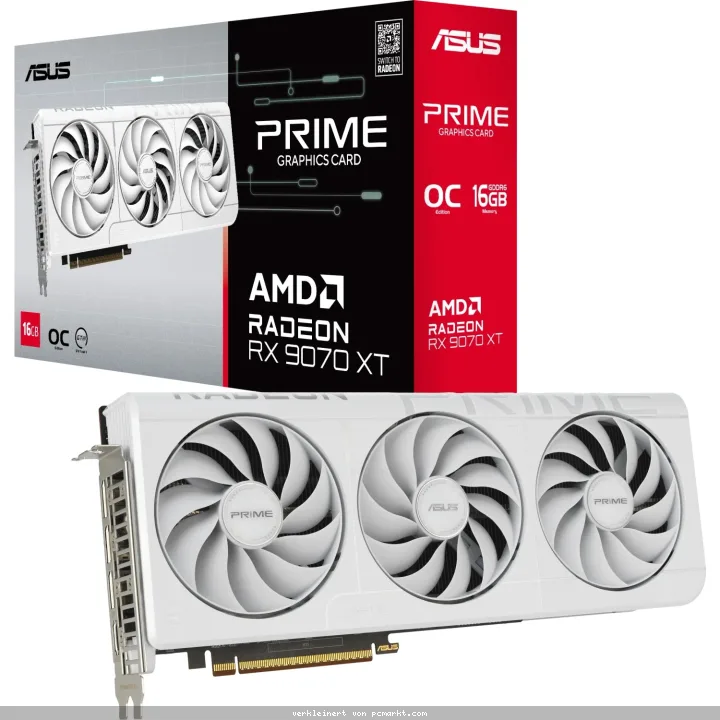Asus PRIME Radeon RX 9070 XT 16GB WHITE Grafikkarte - 16GB GDDR6, HDMI, 3x DP