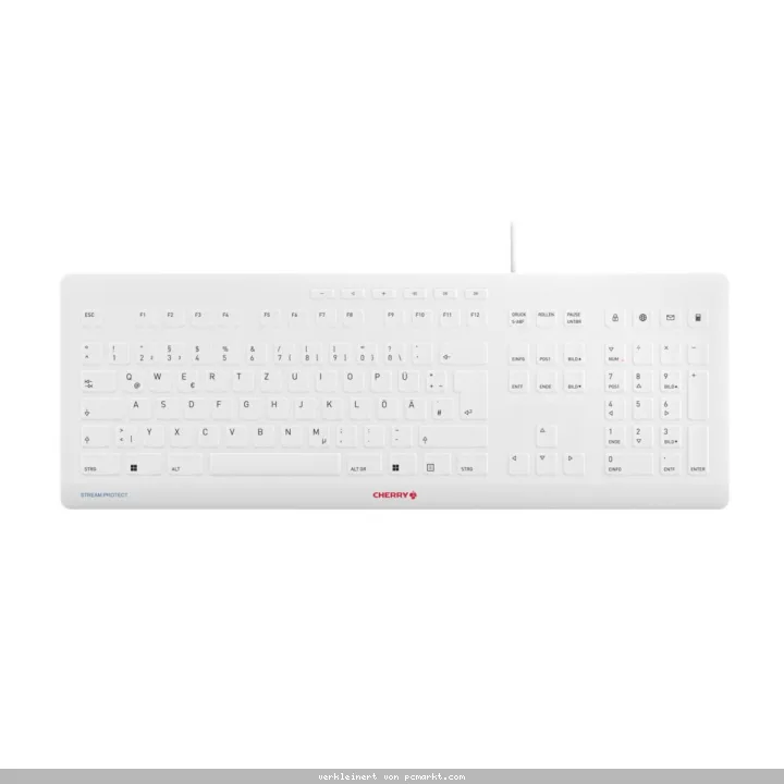 CHERRY Stream Protect Keyboard weiß, USB, DE - inkl. Membran, Schutzmembran (Silikon), spritzwassergeschützt, 10 Multimediatasten
