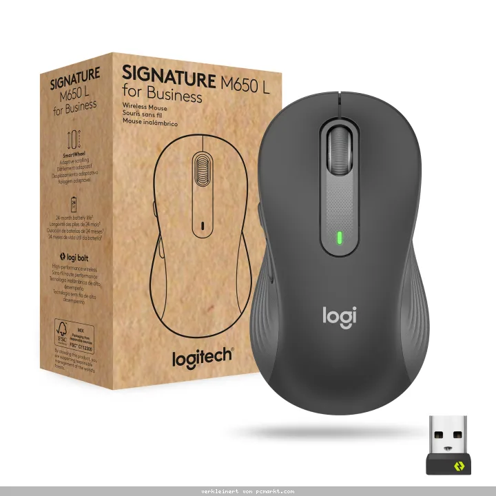 Logitech Signature M650 L Wireless Mouse for Business, Für Rechtshänder, 5 Tasten, Graphite