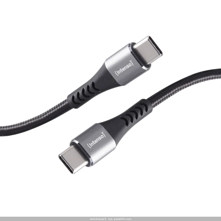 Intenso USB-Kabel C240C Nylon 2m schwarz Integrierter E-Marker Chip für PD 3.1, USB-C und USB-C Anschluss, Unterstützt Schnelladen (PD 3.1 + QC 4.0) b