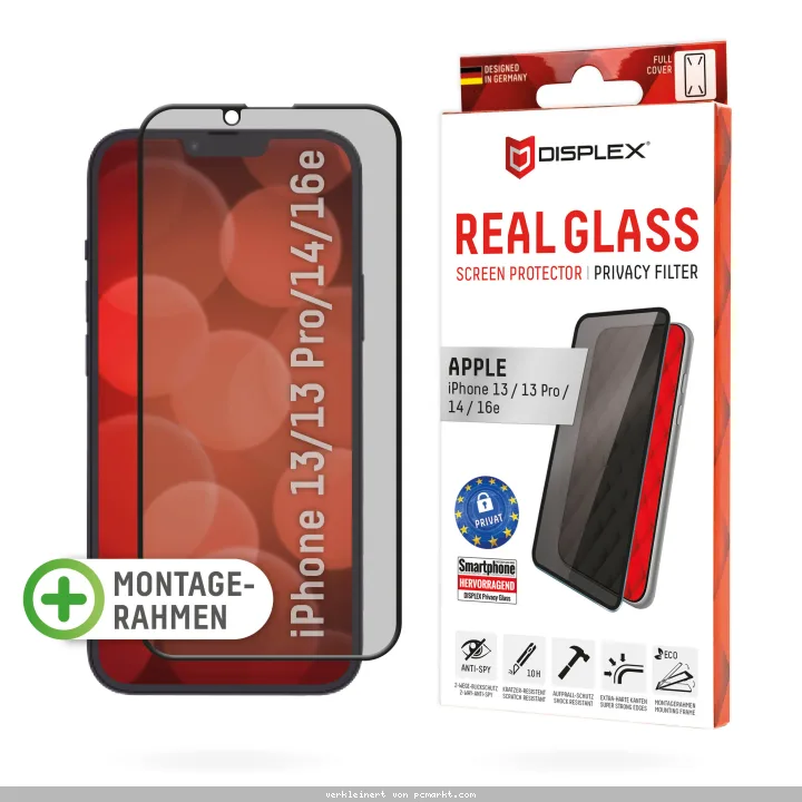 DISPLEX Privacy Full Cover Panzerglas (10H) für Apple iPhone 13/13 Pro/14/16e/17e