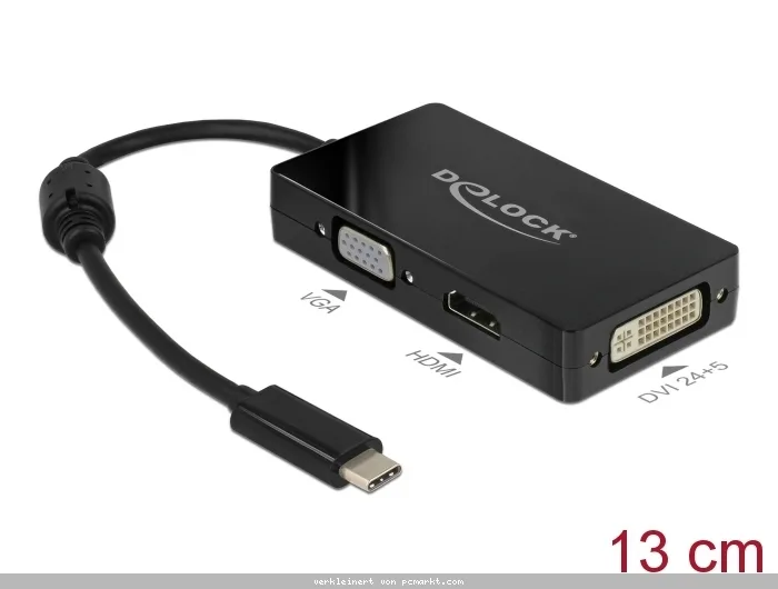 Delock Externer Videoadapter - USB-C - DVI, HDMI, VGA schwarz