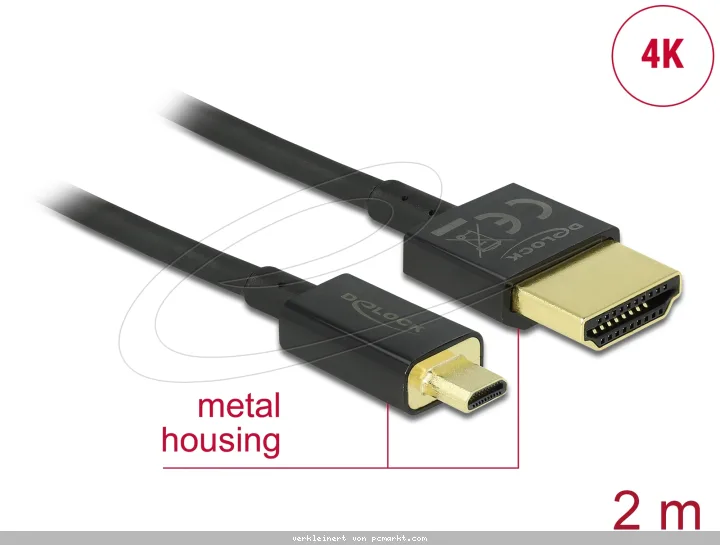 Delock Kabel High Speed HDMI mit Ethernet HDMI-A Stecker HDMI Micro-D Stecker 3D 4K 2 m Slim High Quality