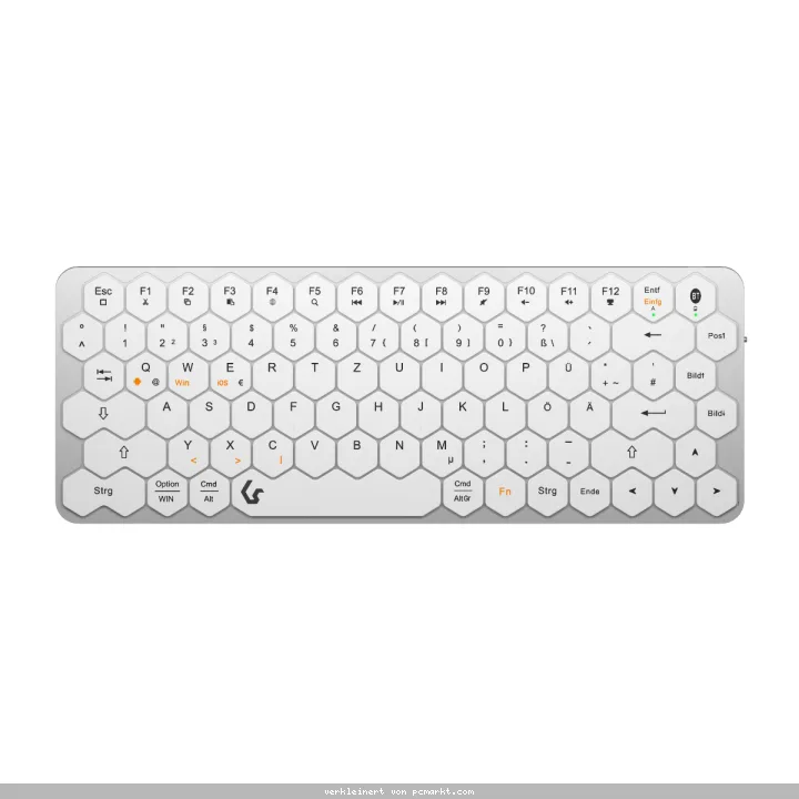 KeySonic KSK-5020BT-S Bluetooth-Tastatur (DE-Layout) [Mini Tastatur mit wabenförmigen Tasten, Multimediatasten, Aluminium, Silber/Weiß]
