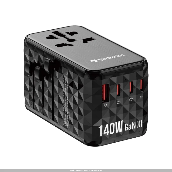 VERBATIM GAN III UNIVERSAL Reiseadapter UTA-10 mit 2 X USB-C PD 140W & QC 4+ / 2 X USB-A QC 3.00