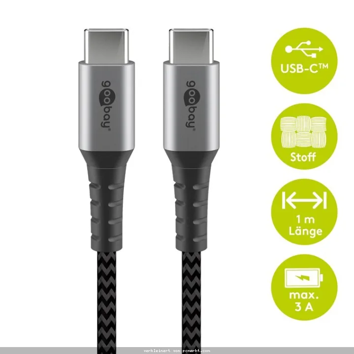 Goobay USB-C auf USB-C mit Metallsteckern, grau, 1m