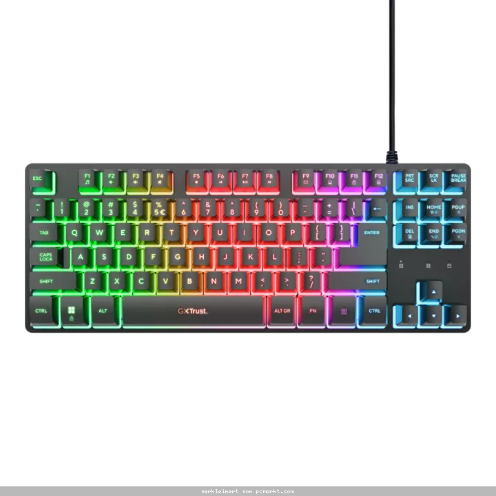 Trust Gaming GXT833 THADO TKL Gaming Tastatur Kompakte Gaming-Tastatur aus Metall mit mehrfarbiger LED-Beleuchtung