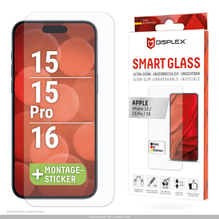 DISPLEX Smart Schutzglas für iPhone 15/15 Pro/16
