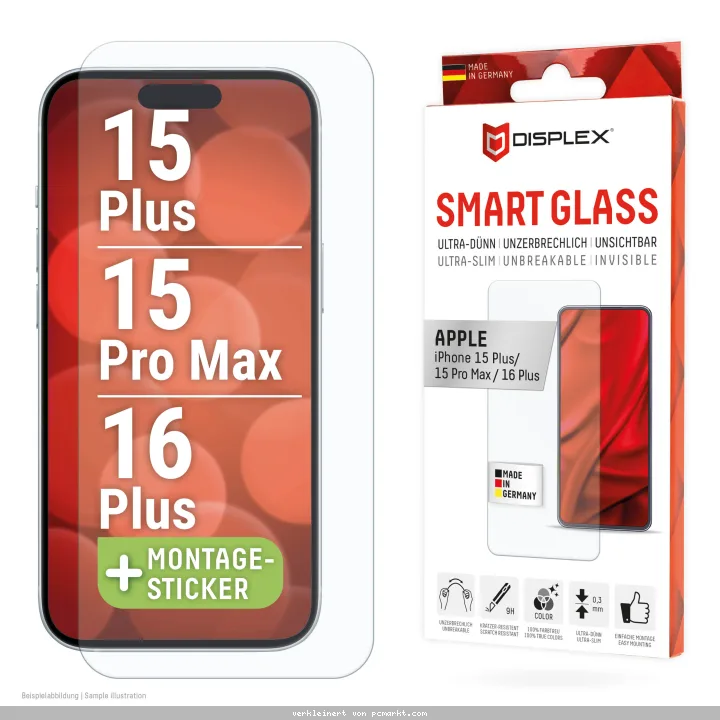 DISPLEX Smart Glasschutzfolie iPhone 15 Plus/15 Pro Max/16 Plus