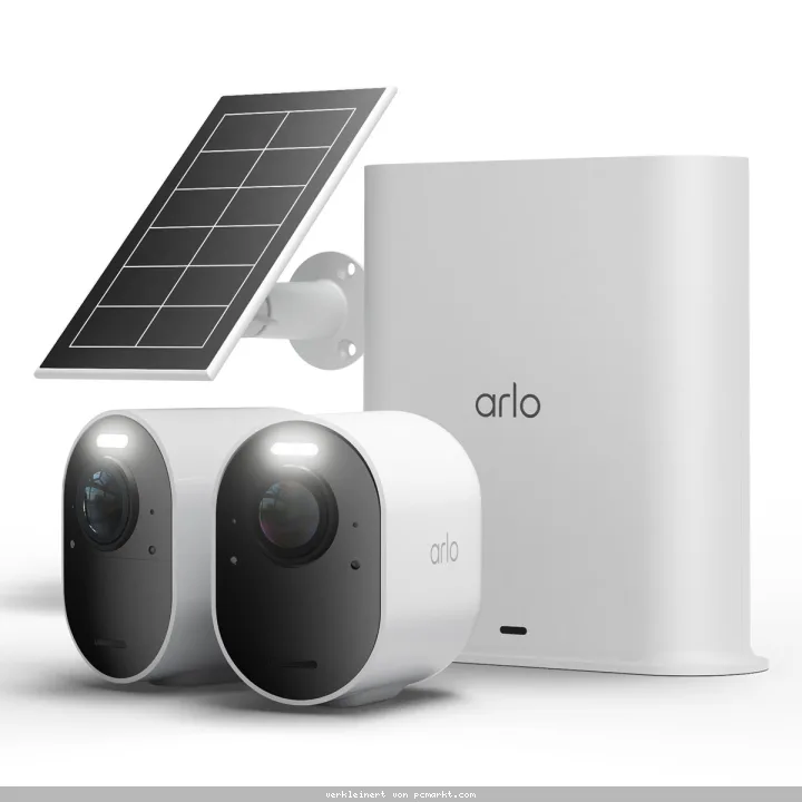 Arlo Ultra 3 Kamera Weiß 2er Set inkl. Smart Hub und Solarpanel 4K Auflösung, WLAN, Akku/Solarstrom, IP65 Wetterfest, 180° Blickwinkel