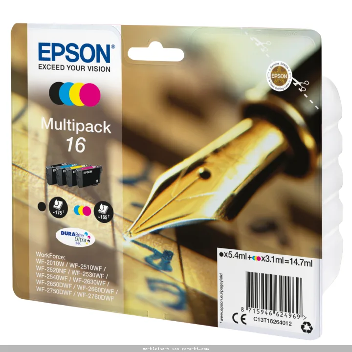 Epson 16 Tintenpatronen 4er-Pack 4x Farben DURABrite Ultra Ink Für Kompatibilität, siehe Artikel-Beschreibung | 4x Tintenpatronen: Schwarz, Magenta, G