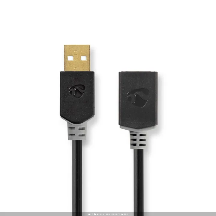 Nedis USB-Kabel | USB 2.0 | USB-A Stecker | USB-A Buchse | 480 Mbps | Vergoldet | 2.00 m | rund | PVC | Anthrazit | Verpackung mit Sichtfenster