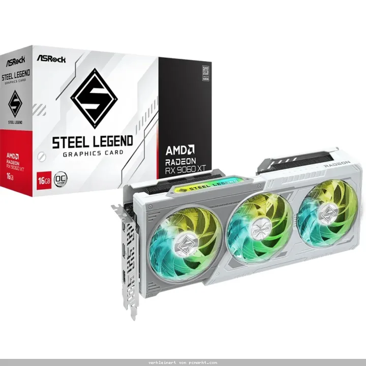 ASRock Radeon RX 9060 XT 16GB Steel Legend OC Grafikkarte - 16GB GDDR6, 2x HDMI, 2x DP