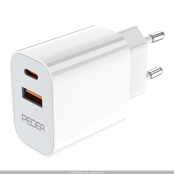 PEDEA Reiselader Dual 20W für USB-C/USB-A- weiß 100-240V / Schnellladegerät / 20 Watt max.