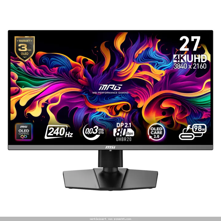 MSI MPG 272URXDE QD-OLED - OLED (QD-OLED, Quantum Dot) 240Hz (3840x2160), 0.03ms (GtG), PD-Out 98W