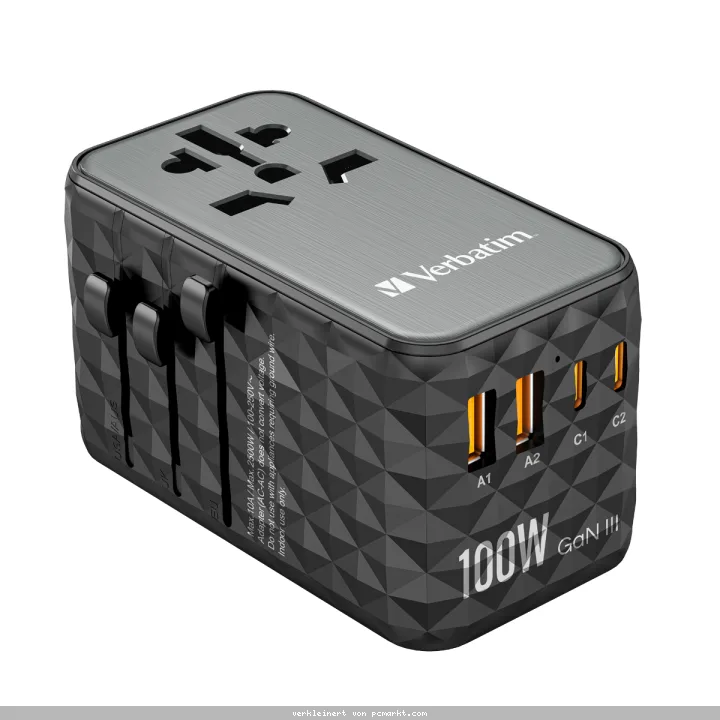VERBATIM GAN III UNIVERSAL TRAVEL ADAPTER UTA-06 mit 2 X USB-C PD 100W & QC 4+ / 2 X USB-A QC 3.00
