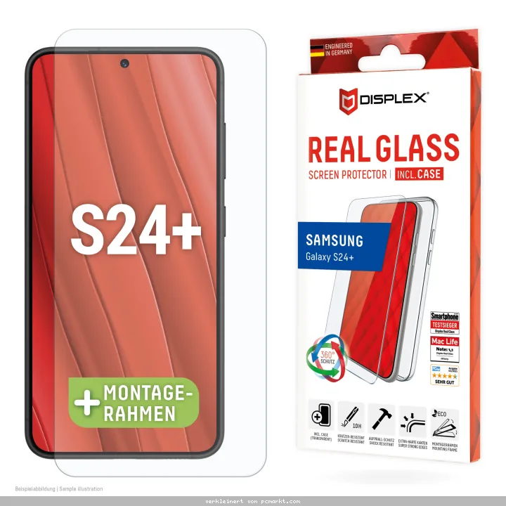 DISPLEX Panzerglas (10H) + Schutzhülle für Samsung Galaxy S24+ Eco-Montagerahmen, + Case, Tempered Glas, kratzer-resistente Schutzfolie