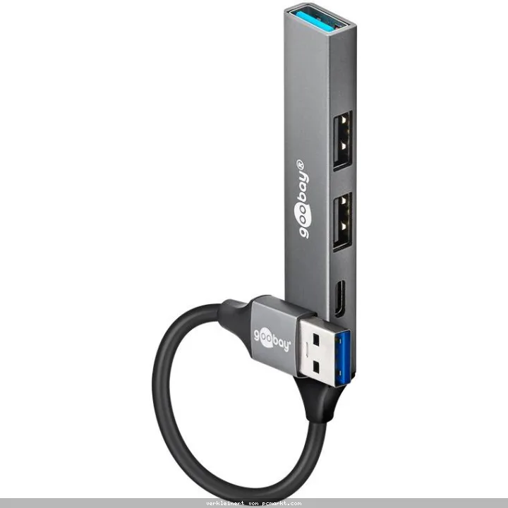Goobay Slim 4-Port USB-Hub, USB-A auf USB-C™/USB-A, 5 Gbit/s